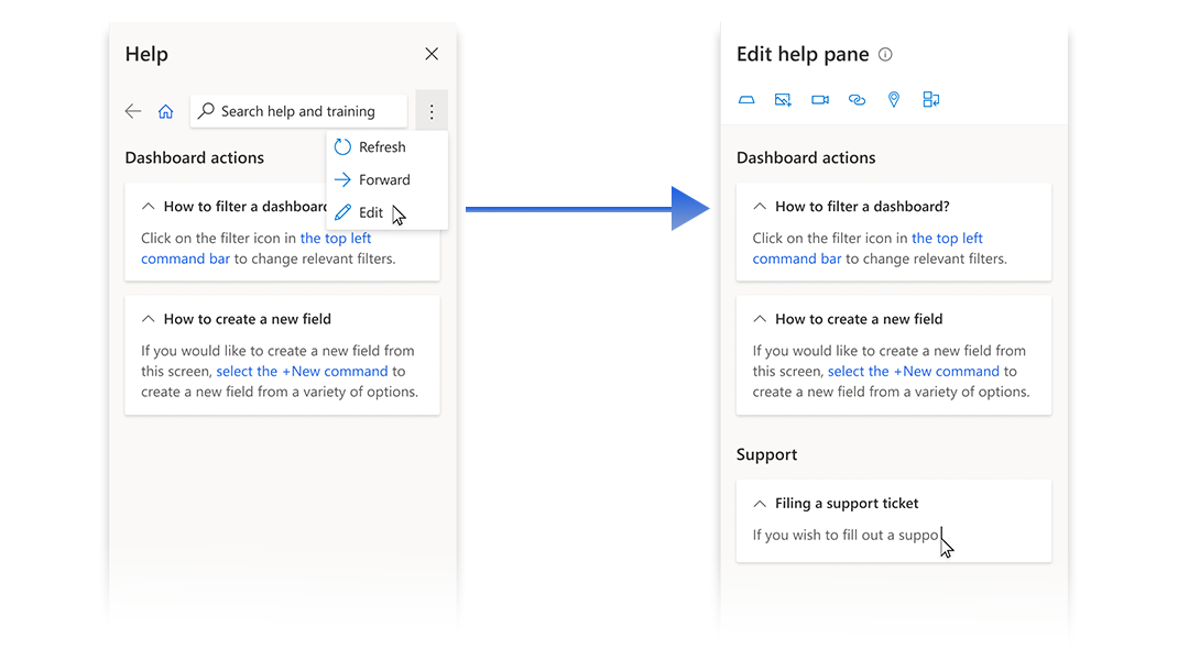 Image displaying the interaction to engage authoring of the help pane.