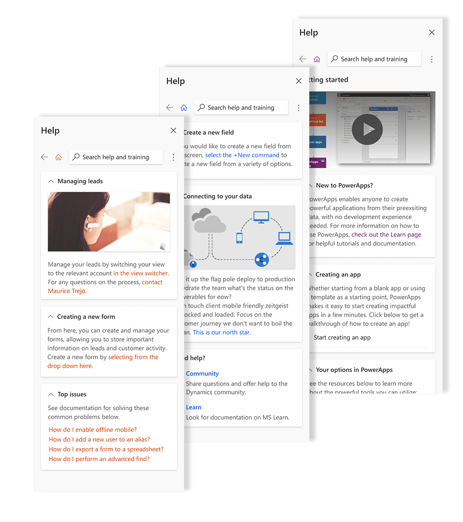 A few Help pane component examples.