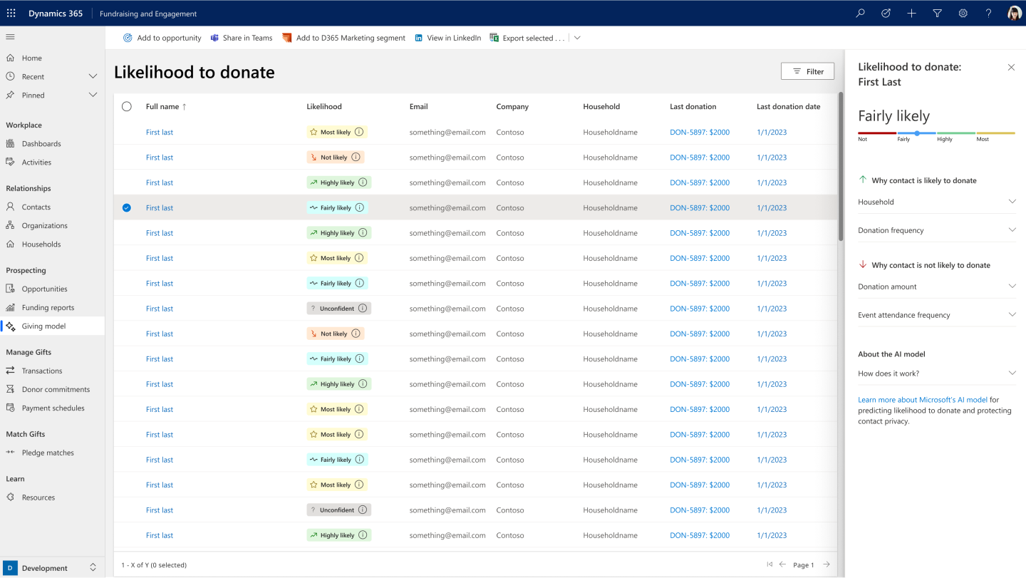 A screen showing the details panel opening on the right when a contact is selected.